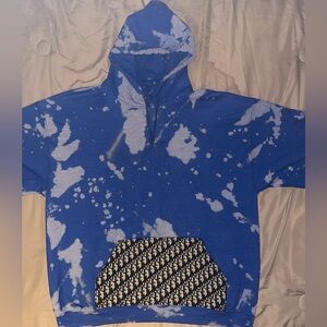 CUSTOMIZED Men’s XL Blue Clouds Design Hoodie Sweatshirt With DIOR Fabric Pocket